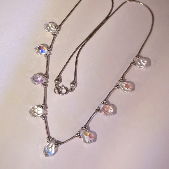 Vintage Handmade Aurora Borealis Crystal Sterling Beaded Necklace - Picture 4 of 12
